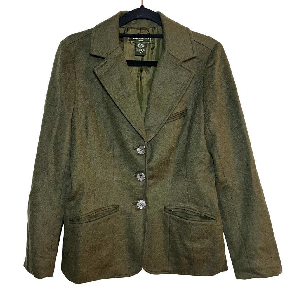 Eddie Bauer Wool Sz‎ Small Petite Blazer Jacket Green Preppy Old Money Academia